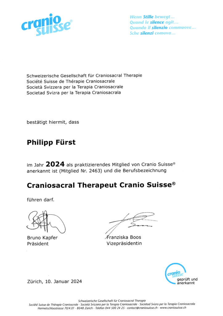CranioSuisse Zertifikat 2024 Philipp Fuerst